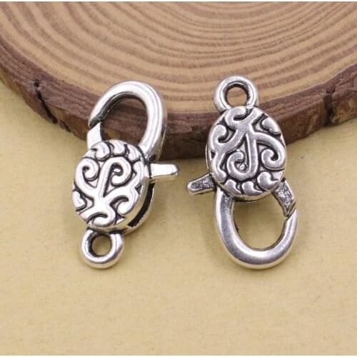 10pcs/lot Antique Silver Flower Lobster Clasp Hooks For Necklace Bracelet Chain DIY Jewelry Accessory Findings 16x30mm (K05447)