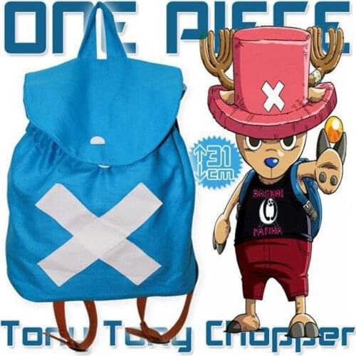 34cm Anime Figure One Piece Chopper Blue Canvas Backpack Kawaii Travel Ptinting Cosplay Bags With Polester Lining Book Bag