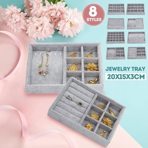 8 styles elegant gray velvet stackable jewelry rings earrings bracelet display tray 24 compartments storage box storage display