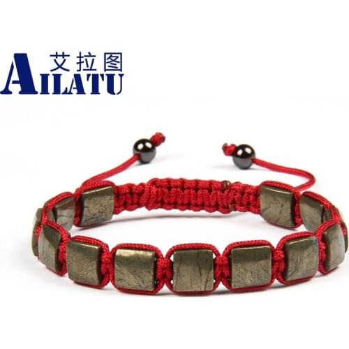Ailatu Wholesale 10pcs/lot 8x8mm Natural Retro Iron Ore Round Stone Cube Square Macrame bracelet for Cool Mens Christmas Gift