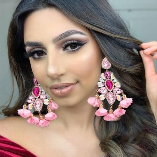 Aretes India Earrings Women Rhinestones Pendant Crystal Statement Earrings For Women Flower Tassel Earring Fashion Jewelry Gifts