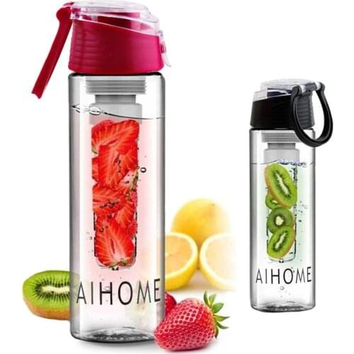 Fruit Water Filter Bottle 800ML Sports Water Bottle With Removable Fruit Strainer Flip-top Lid For Fitness Outdoor Camp Cycling