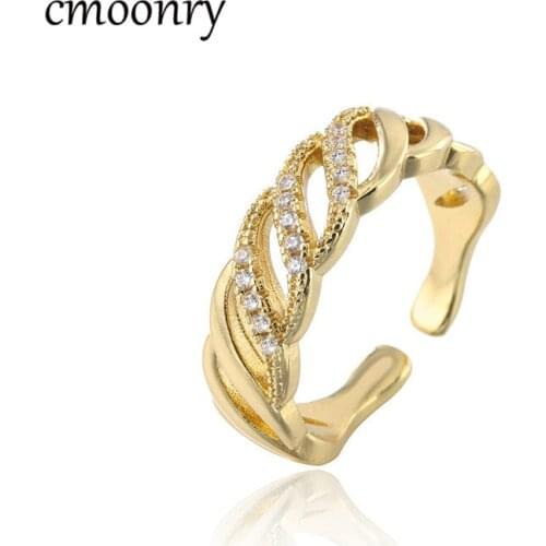 Cmoonry Punk Style Cuban Chain Open Ring Hip Hop Jewelry 2021 New Fashion Gold Color AAA CZ Wedding Ring For Women Gift