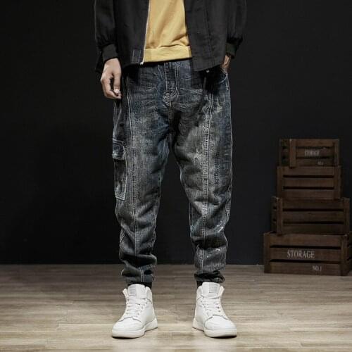 Style Fashion Men Jeans Retro Vintage Japanese Designer Ripped Harem Jeans Denim Cargo Pants Spliced Hip Hop Jeans Men Joggers