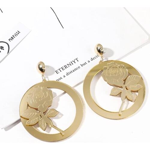 Personality mirror rose round hollow exaggerated large acrylic earrings earrings stud earrings