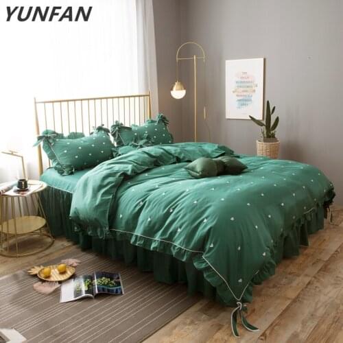 Pure cotton Bedding Sets green Duvet Cover sets luxury Bed Linen princess bed skirt twin full queen king embroidered bedclothes