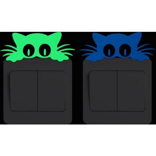 Lovely Cartoon Cat Head Luminous Switch Sticker Kids Room Bedroom DIY Decoration Decal Home Decor Glow in the Dark Wall Sticker