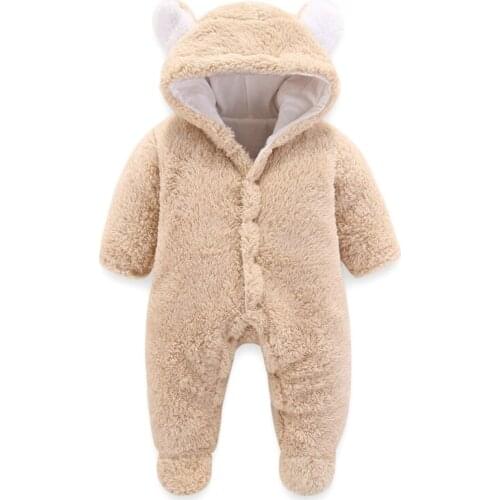 Cute Bunny Baby Boy Girl Winter Cute Cartoon Ear Hoodie Design Romper Bodysuit Casual Long Sleeve Outerwear