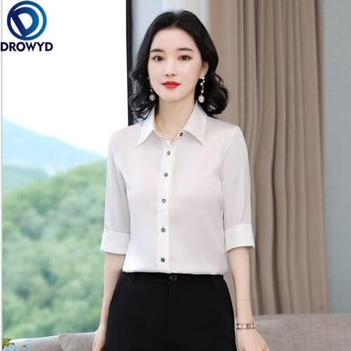 Korean Fashion White Button Up Shirt New Summer Women Long Sleeve Shirt Women Turn-down Collar Satin Plus Size XXXL Ladies Tops