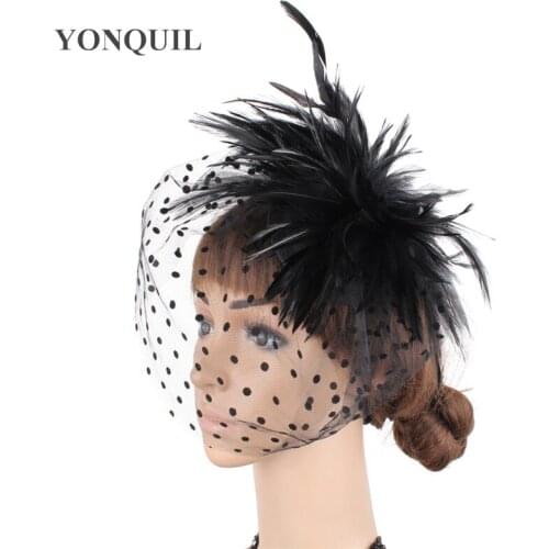 Vintage Feather Mesh Millinery Hair Clip Fascinator Accessories Women Race Ladies Elegant Wedding Party Tea Hair SYF472