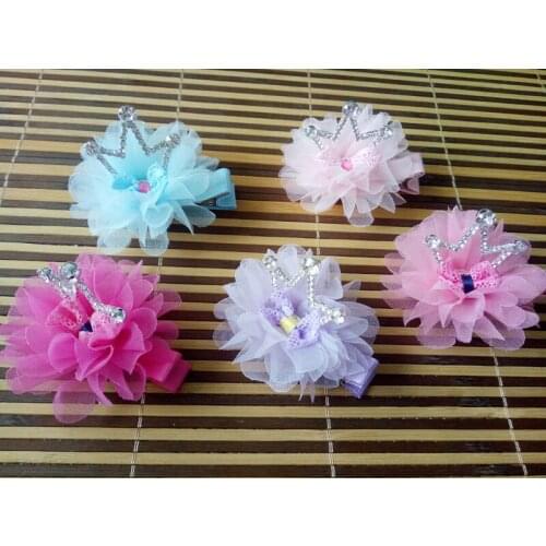 New Solid Crown Pet hair ornament mesh pearl baby hair clip Princess Dog hair accessoriesv 10pcs
