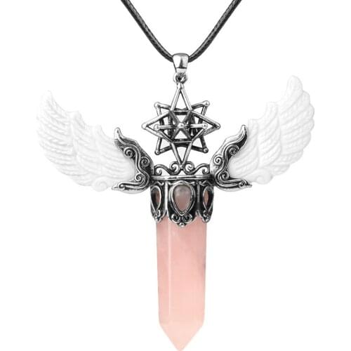 New High Quality Natural Stone Hollow-out Hexagonal Star Natural Crystal Pendant Necklace with Womens Stone Hexagonal Pillar