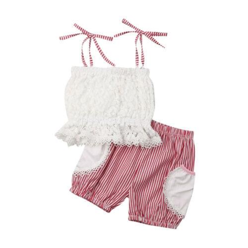Girl Clothes 2pcs Cute Toddler Kids Baby Girls Clothes Lace Sling Vest Tops Stripe Shorts Pants Outfits boutique kids clothing