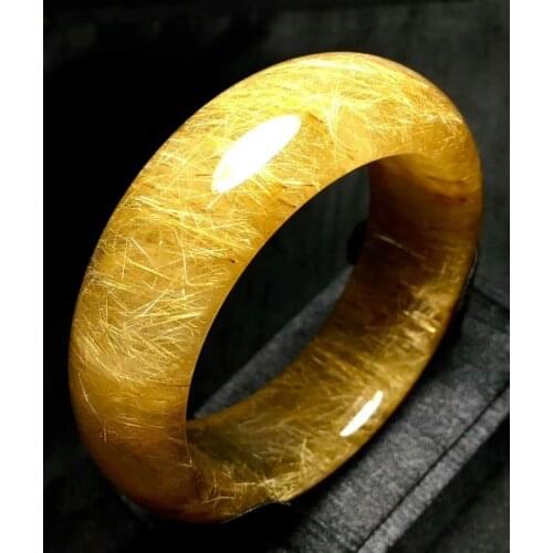 Genuine Natural Gold Rutilated Quartz Crystal Gemstone Women Bangles Inner Diameter 57mm Lady Fashion Crystal