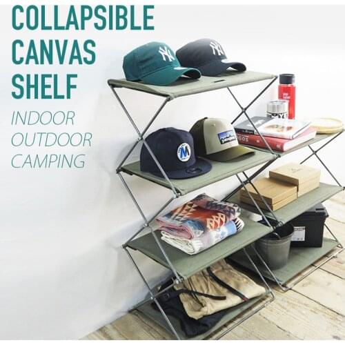 Outdoor Camping Folding Portable Storage Shelf Cotton-polyester Canvas Picnic Gear Living Room Display Shoe Rack Floor Type