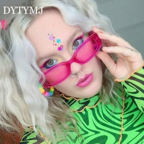 DYTTMJ 2020 Hip Hop Luxury Sunglasses Women Men Trendy Fluorescent Yellow Small Square Sun Glasses Female Colorful Eyewear UV400
