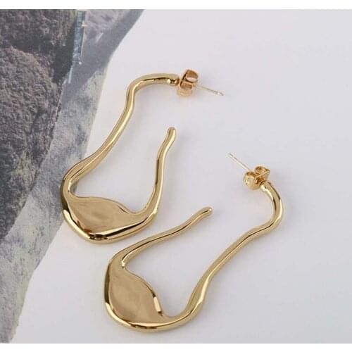 SRCOI Irregular Metal Hollow Ear Shape Open Hoop Earrings Minimalist Statement Geometric Abstract Hoop Earring For Women Jewelry