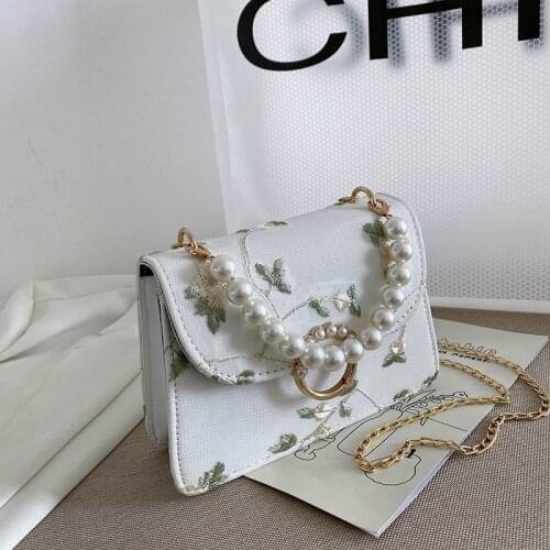 Crossbody Bag Women Backpack Designer Shoulder Bag Female Handbag Purse Retro Chain Beaded Flower Fashion 2021 PU Leather Simple