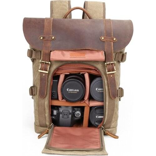 Double shoulder camera bag SLR camera bag waterproof batik canvas retro fashion digital camera backpack cross-border