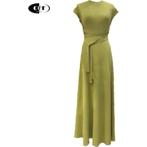 High Waisted knitted maxi Dress Ladies Elegant Party Summer O-neck A Line Bodycon Beach knitting Dresses For Women high quality