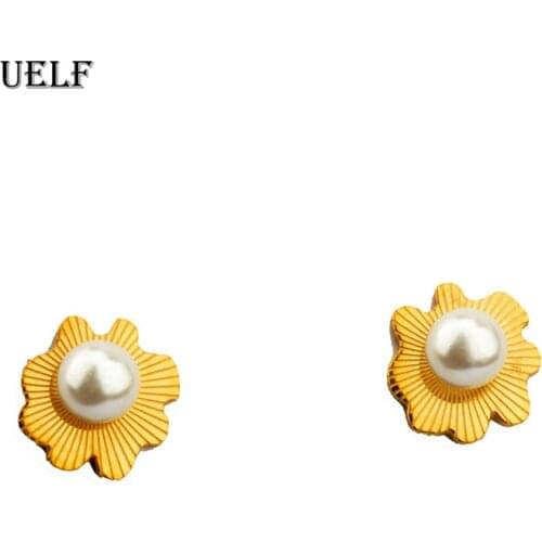 Uelf Bohemian Imitation Pearls Earrings For Women Girl Trendy Small Stud Earrings Gold Metal Wedding Jewelry Bijoux