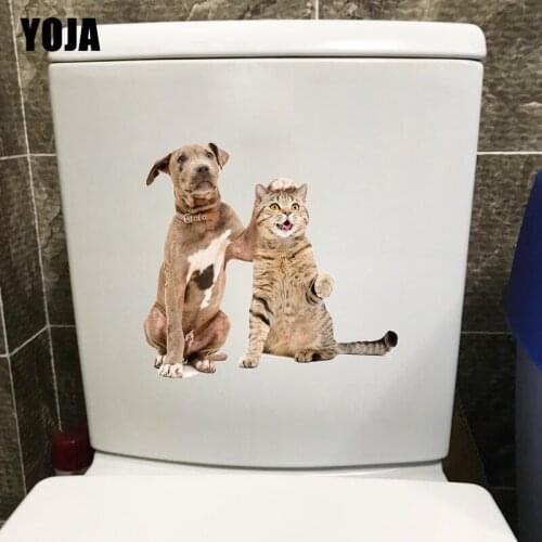 YOJA 25.1×23.2CM Harmonious Cute Bull Terrier Cat Childrens Bedroom Wall Stickers Toilet WC Accessories T1-3106
