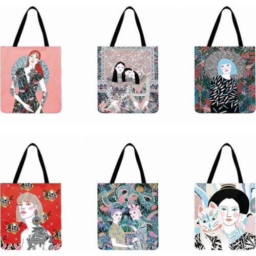 Twins Tattoo Girl Painting Print Tote Bag For Women Casual Tote Ladies Shoulder Bag Foldable Shopping Bag Outdoor Beach Bag