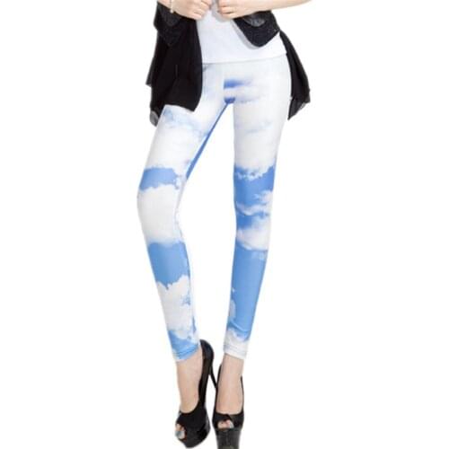 DOUBCHOW Womens White Cloud Digital Print Cartoon Leggings Pants Spandex Shiny Stretchy Leggings Winter Costume Skinny Footless