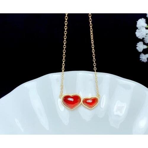 Couple heart style garnet gemstone pendent of necklace for women ornament real 925 silver natural gem gold color party gift