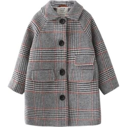 Winter Kids Girl Overcoat Fashion Wool Coat for Girls Toddler Long Jacket Casual Warm Outerwear Children Plaid Woolen Coat