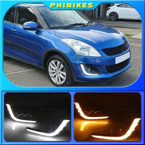 1 Set Car LED DRL Daytime Running Lights For Suzuki Swift 2014 2015 2016 with Yellow Turning Signal fog lamp cover