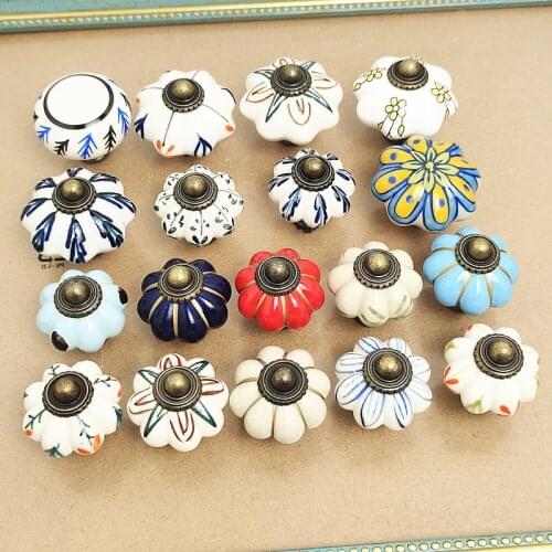 1x Vintage Ceramic Handle Pumpkins Knobs Single Hole Furniture Handle Kitchen Drawer Cupboard Cabinet Wardrobe Pulls Hardware