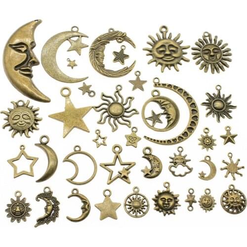 100Gram Antique Bronze Color Zinc Alloy Mix Styles Sun Moon Star Charms Pendant Jewelry Accessories