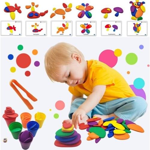 Montessori Rainbow Pebbles 69PCS Educational Plastic Pebbles Stacked Stones Stacking Game Toys for Children