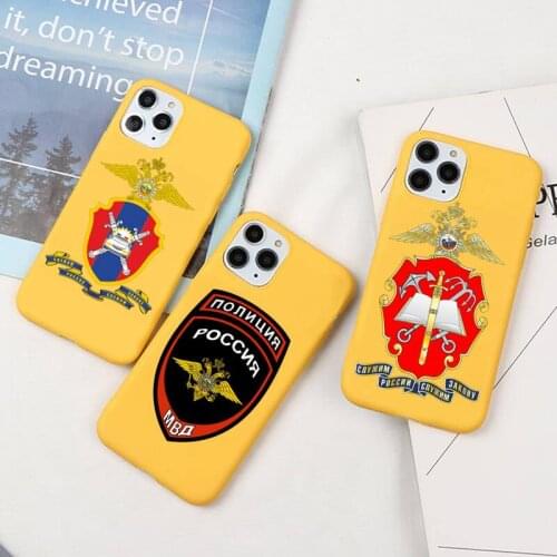 Russia National Police Logo Phone Case For iphone 12 11 Pro Max Mini XS 8 7 6 6S Plus X SE 2020 XR Candy yellow Silicone cover