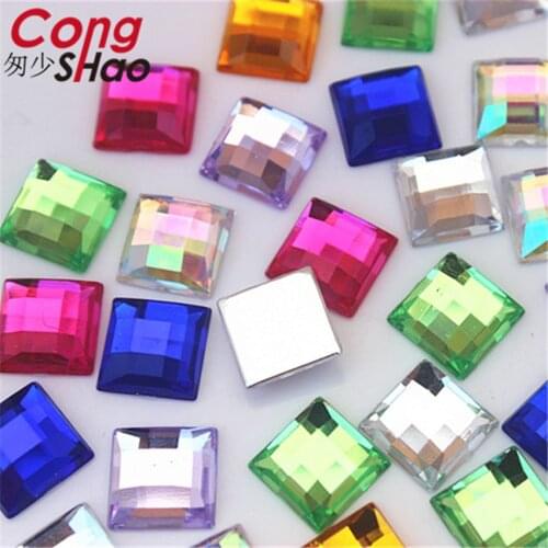 Cong Shao 200PCS 10mm Faceted Square Shape Colorful Flatback Acrylic Rhinestone Trim Stone And crystals Costume Accessories CS56