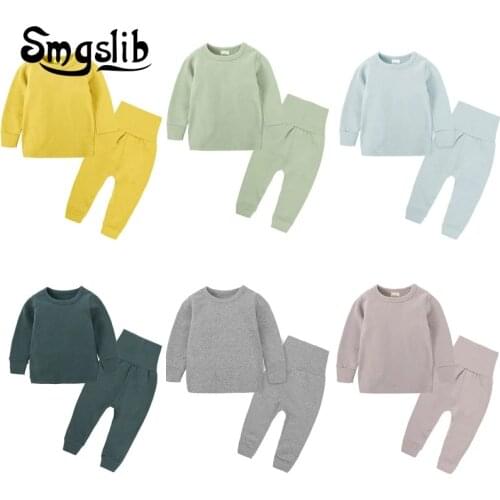 Children Sleepwear Candy colors Spring Autumn Boys Girls Pajamas Cotton Sleepwear Kids Thermal Underwear Pajamas For Children