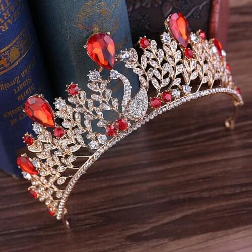 Luxury Rhinestone Leaf Swan Bride Crown Tiara Design Silver Color Pearl Crystal Wedding Bride Diadem Hair Jewelry Accessories SL