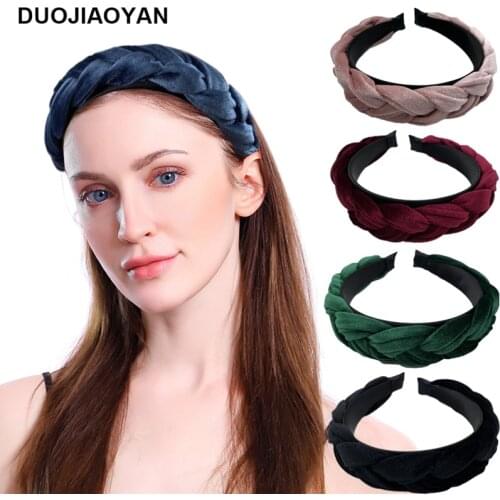 DUOJIAOYAN 2021 Elastic Hairband Women Fashion Braid Headband Solid Color Velvet Hair Band Accessories