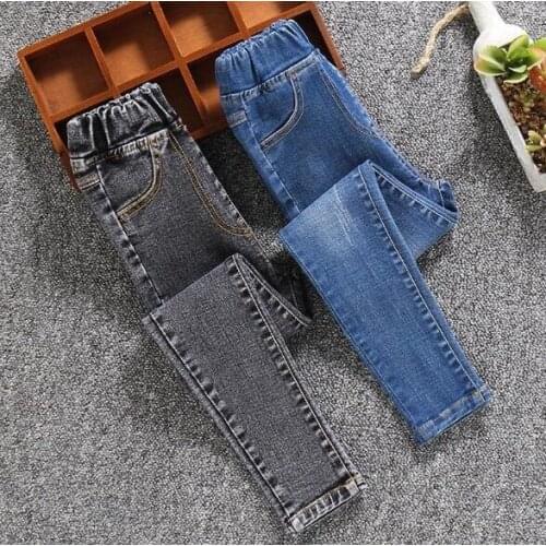 Children Jeans Spring Autumn Girls Thin Denim Pants Fashion Holes Children Elastic Pencil Pants 4-13Years Teen Girls Clothes