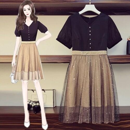 Kekeplus Elegant Women Short Sleeve Patchwork Mesh Dress Fashion Korean Ladies Slim Waist Mini Dresses Oversized Clothing 3116