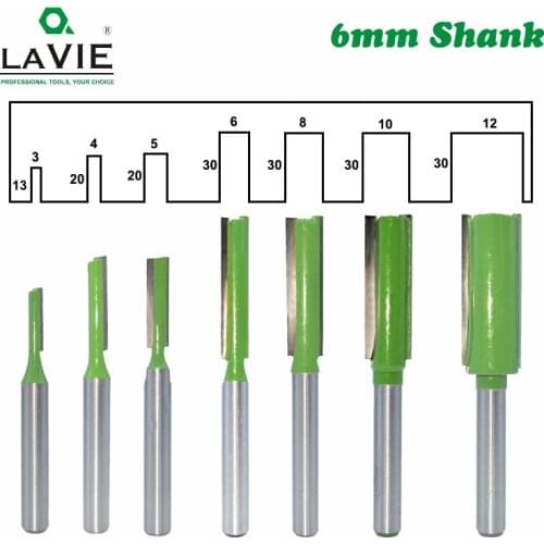 LAVIE 7pcs 6mm Shank Single Double Flute Straight Bit Milling Cutter for Wood Tungsten Carbide Router Bit Woodwork Tool MC06021