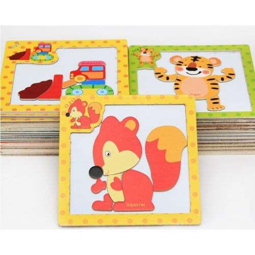 Children 3D Magnetic Puzzle Jigsaw Wooden Toys Cartoon Animals Traffic Puzzles Tangram Kids Educational Toy for Children
