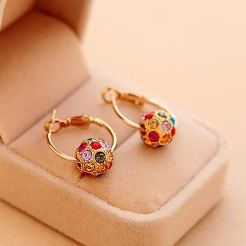 Hot! Womens Colorful Crystal Lucky Ball Rhinestone Pendant Huggie Leverback Earrings