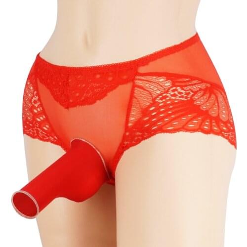 Lace Thong Penis Sleeve Bikini Briefs Pants Underpants Sissy Panties Sexy Underwear Men See Through Sheer Sissy Underwear