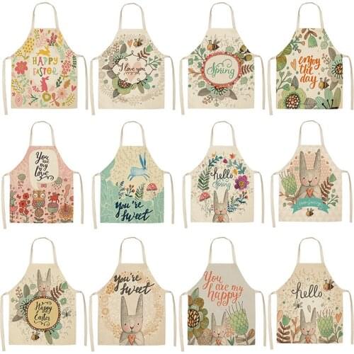 Kitchen Apron Cartoon Printed Advertising Hemp Aprons Bibs for Women Men Children Home Cleaning Tools Work Aprons Uniforms