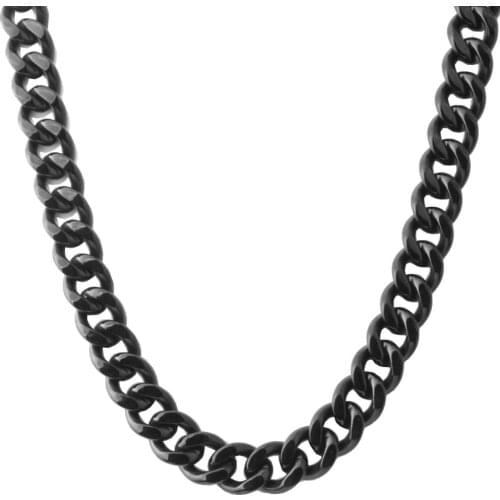 Hot Sale Mens Necklace Fashion 13/15MM 7-30" Stainless Steel Vintage Black Curb Cuban Chain Necklace Charm Jewelry For Women Men