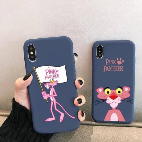 Cute funny cartoon pink panther Phone Case For iPhone XS MAX 11 Pro X XR 7 8 6 Plus Candy Color blue Soft Silicone Cover