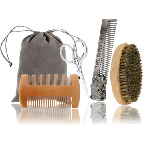 4Kinds Beard Kit Men Grooming Trimming Care Complete Set Tool Comb Brush Scissor Storage Bag Best Gift For Father Dad Boyfriend