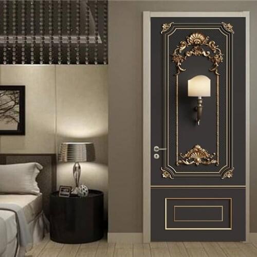 European Style Door Sticker 3D Stereo Frame Lamp Creative Photo Wallpaper Living Room Bedroom Door Poster Self-Adhesive Stickers
